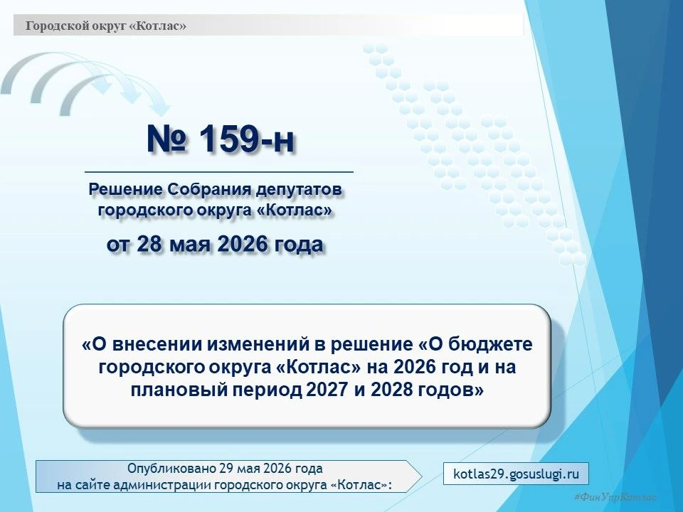 ❗  Вступили в силу изменения в бюджет городского округа «Котлас» на 2026 год и на плано...
