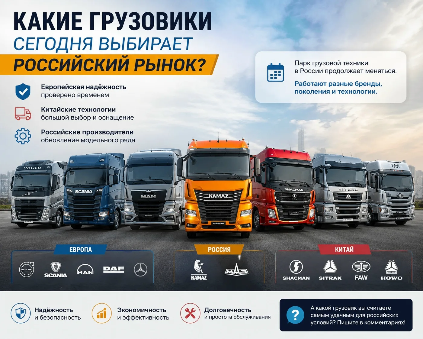 🚚 Какие грузовики сегодня выбирает российский рынок?

🇷🇺 Парк коммерческой техники в России продо