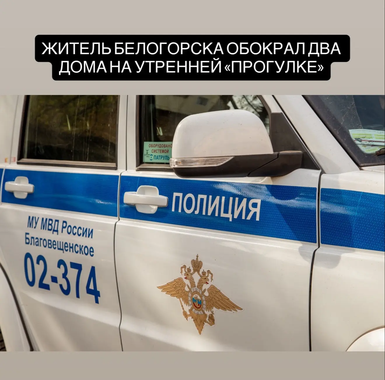 В Белогорске полиция задержала 26-летнего местного жителя, подозреваемого в серии краж, совершённых 