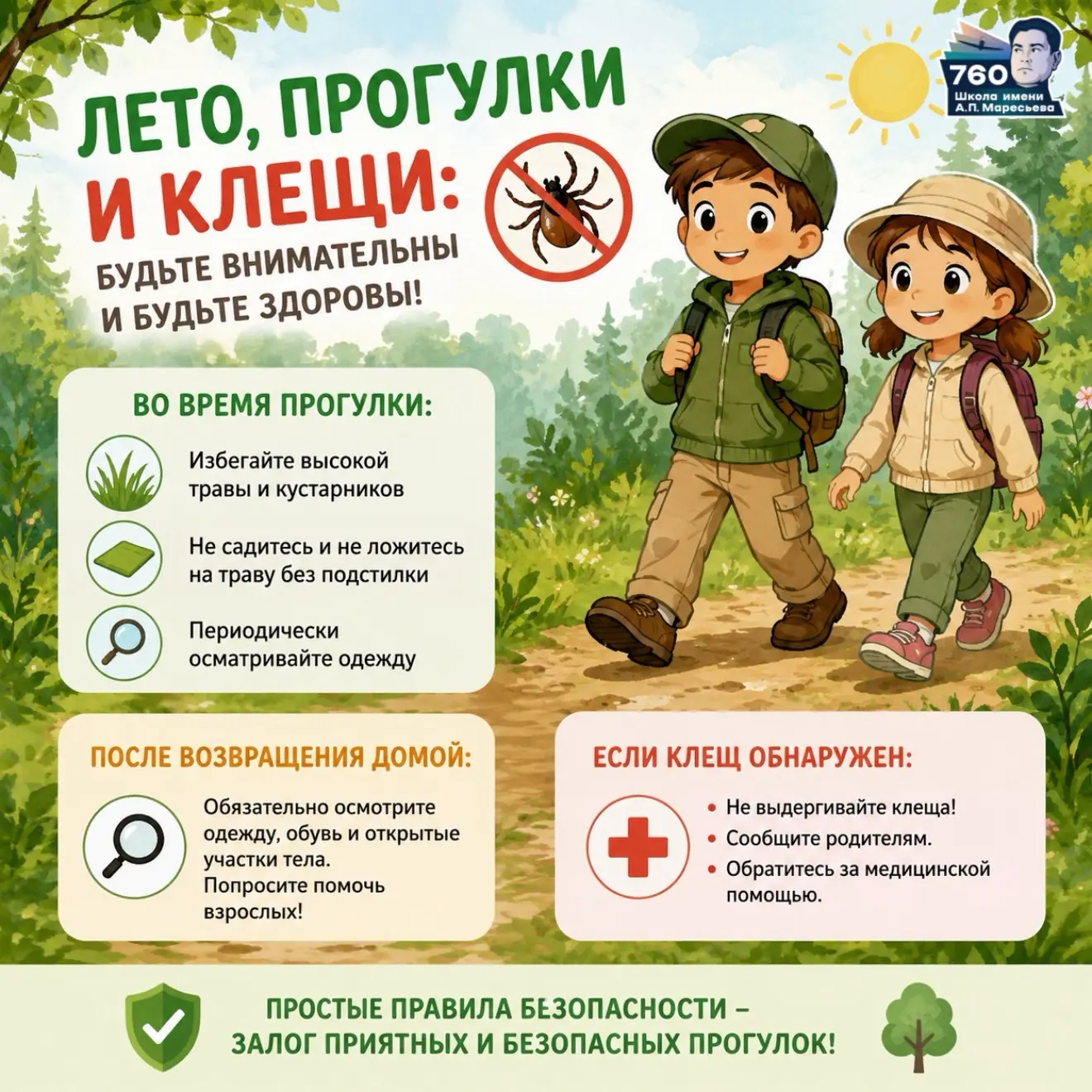 🌳🕷️ Лето, прогулки и клещи: памятка для детей и родителей

Лето — прекрасное время для прогулок в 