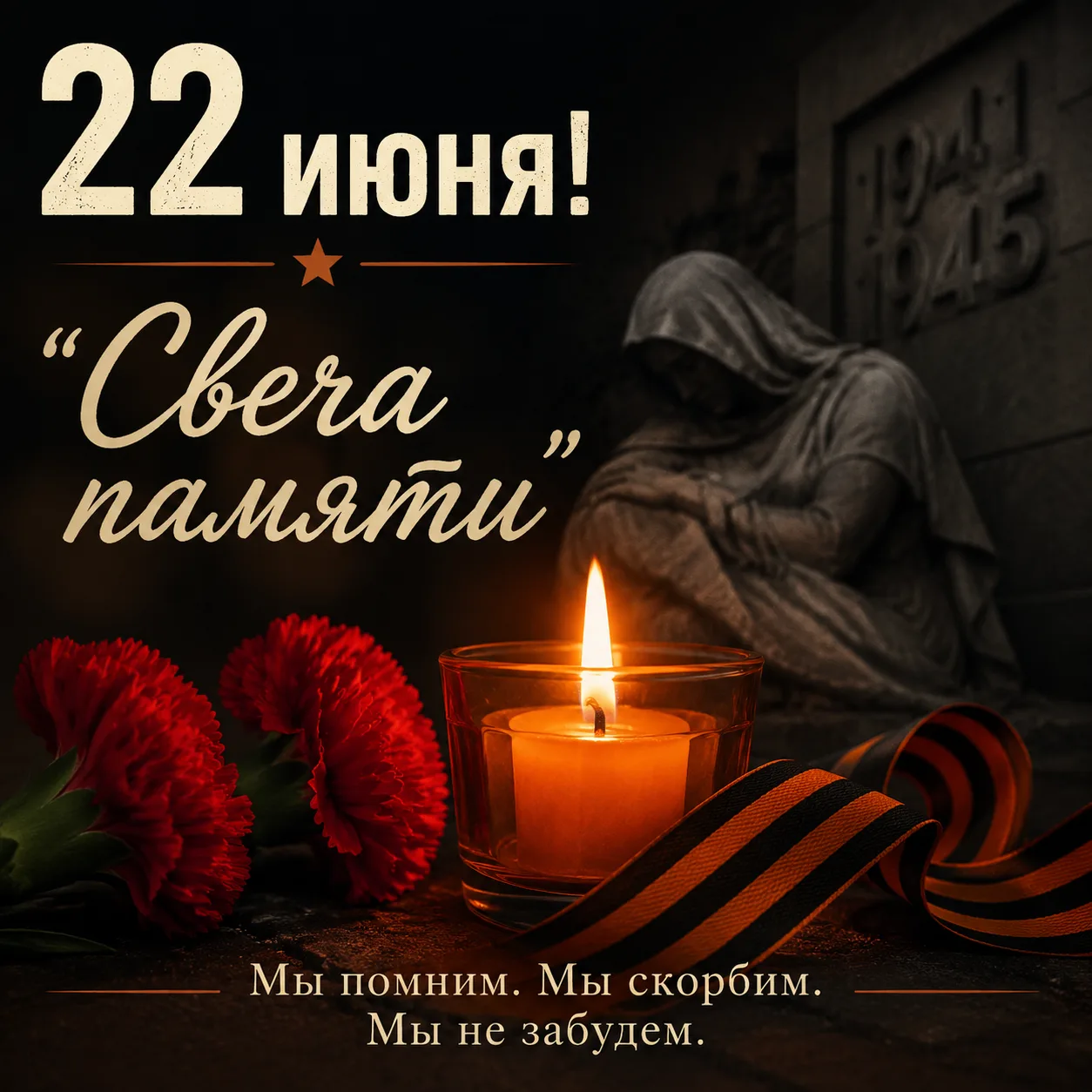 Уважаемые жители! 🕊️

22 июня в 4:00 стартует онлайн‑акция «Свеча памяти». 🕯️

«Мы помним…» — в эт
