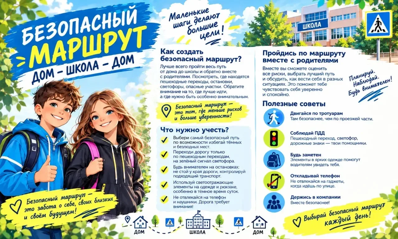 БЕЗОПАСНЫЙ МАРШРУТ 🏠 ДОМ → ШКОЛА → ДОМ