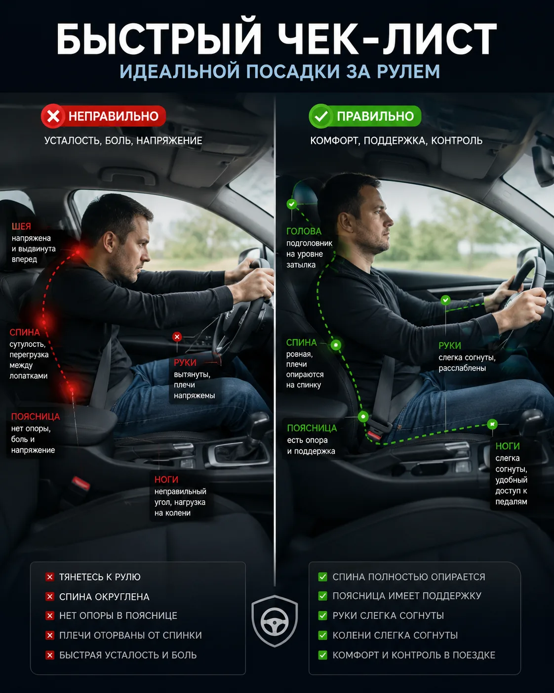 🚗 Спина устает за рулем? Возможно, проблема не в кресле, а в посадке

Многие водители привыкают к б