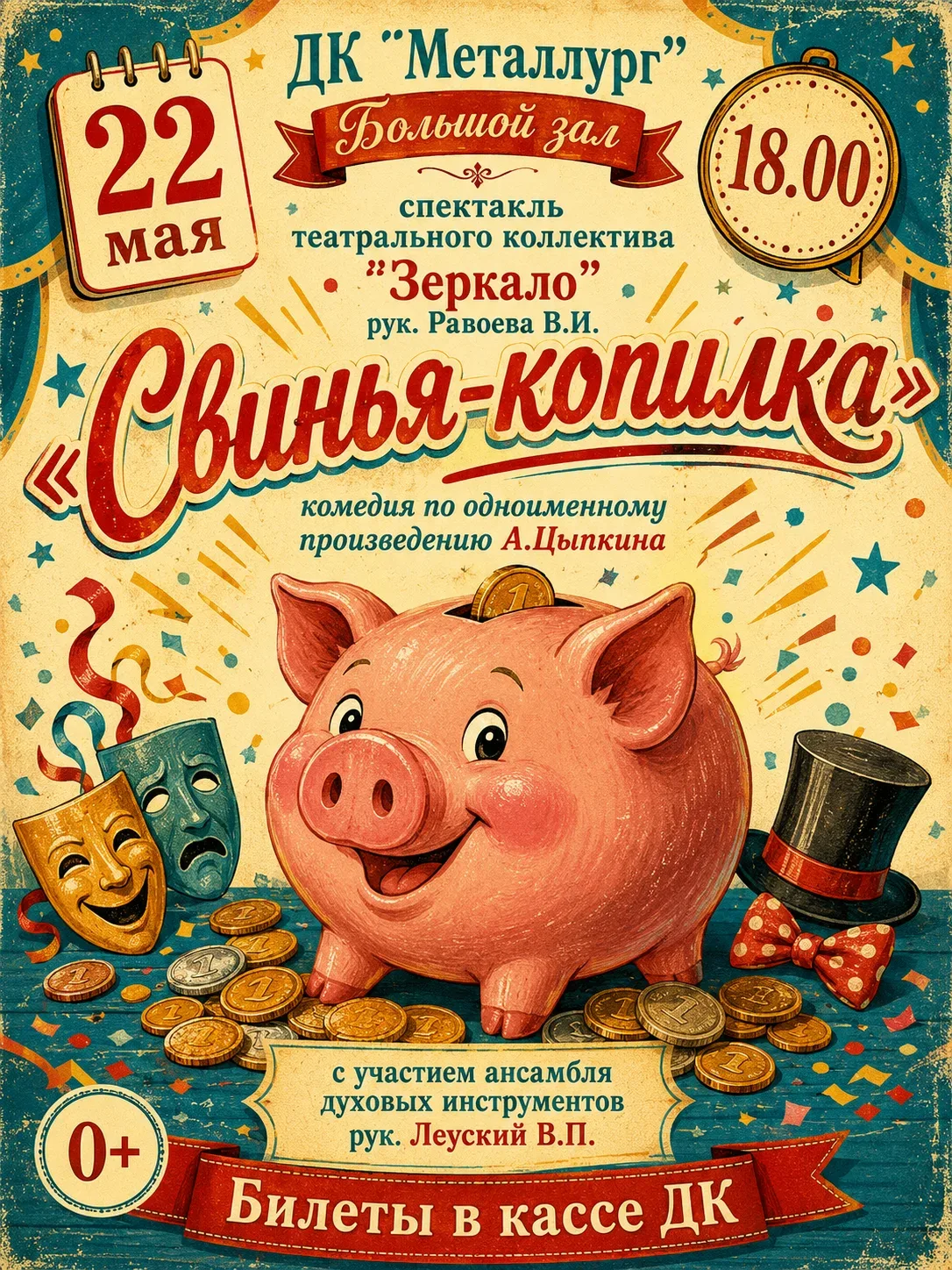 Приглашаем на спектакль!
Билеты в кассе ДК
0+