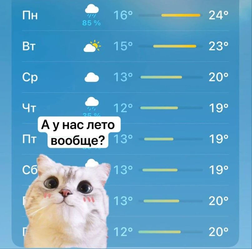 🥶 Предстоящая неделя в Москве будет пасмурной и прохладной.

Днём температура не будет подниматься 