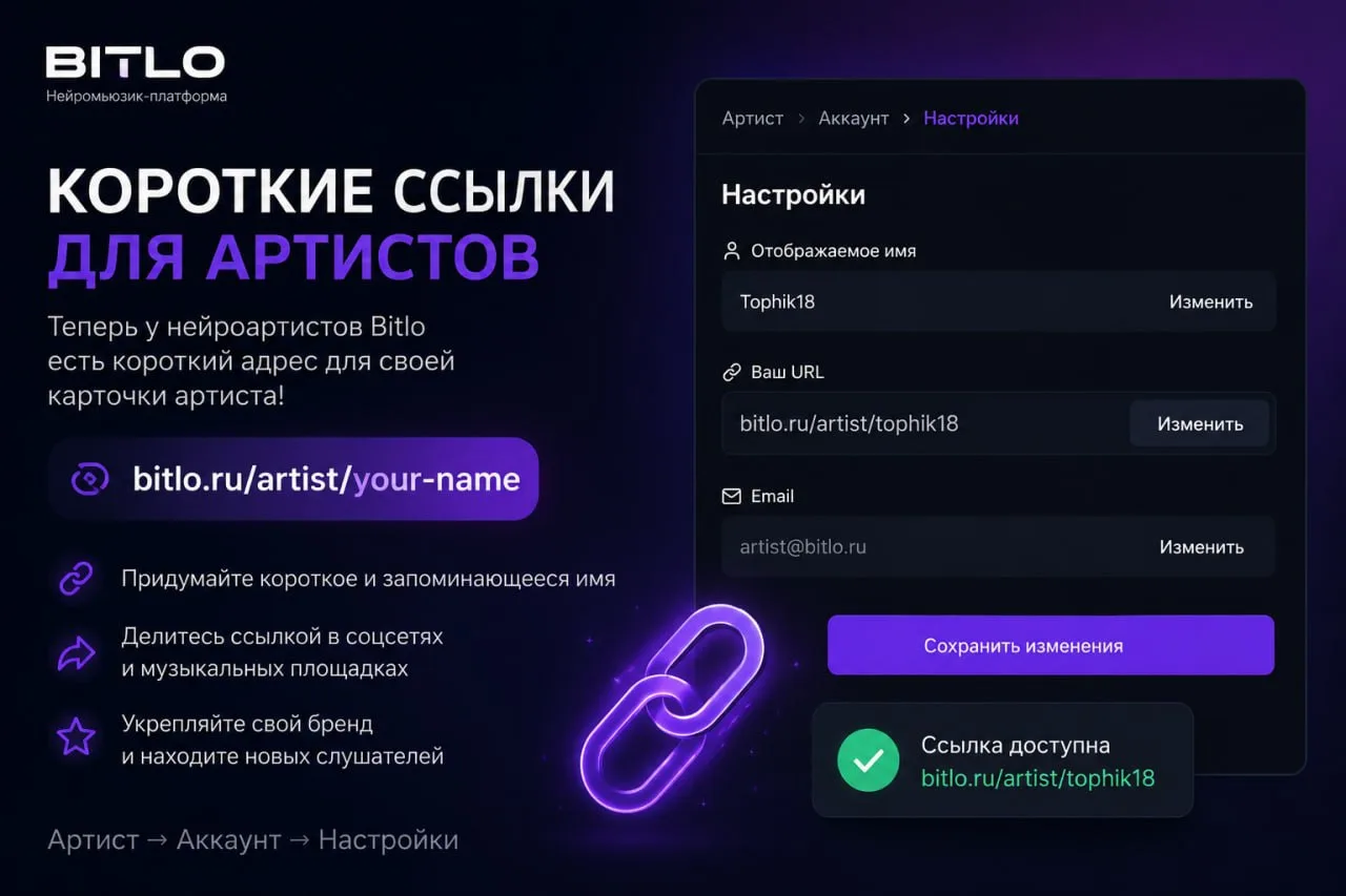🔗 Теперь у нейроартистов Bitlo появились короткие ссылки на профиль!

Больше никаких длинных адресо