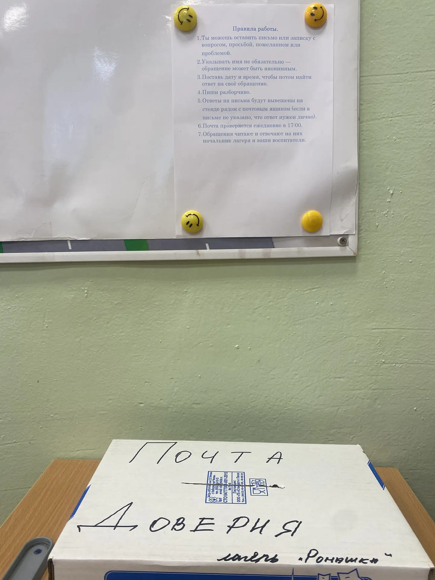 В пришкольном лагере «Ромашка» заработала почта доверия «Рука в руке».