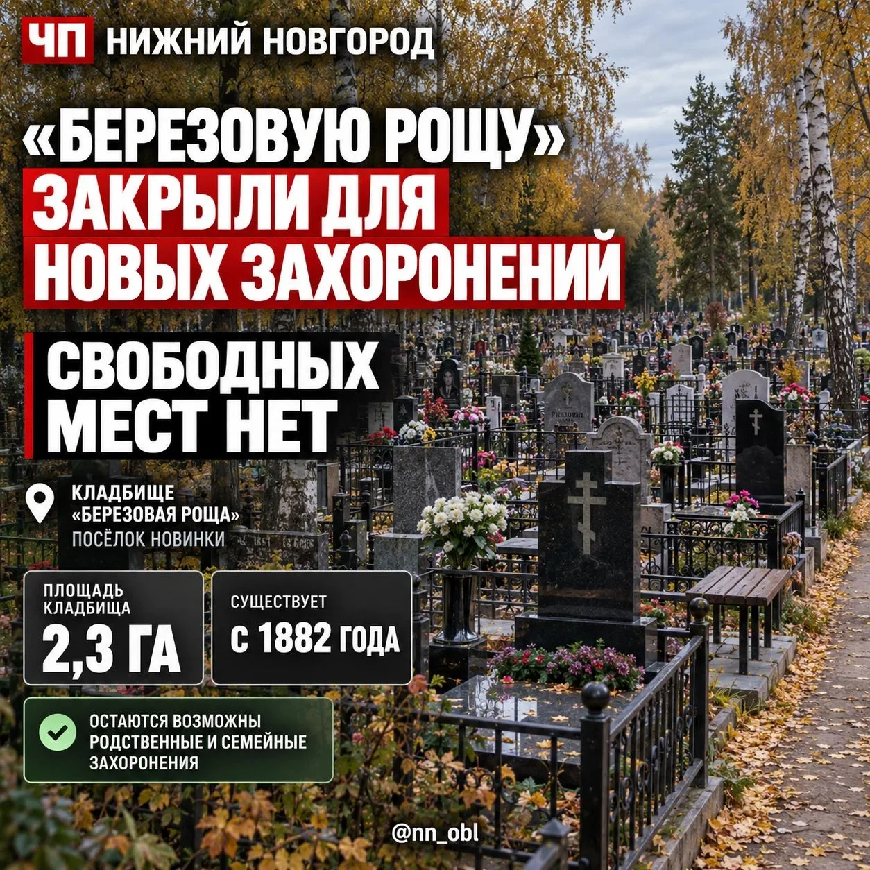 ❗В Нижнем Новгороде закрыли кладбище «Березовая роща» в поселке Новинки.