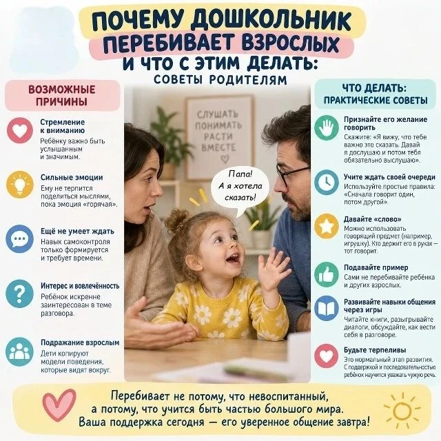 ПОЧЕМУ ДОШКОЛЬНИК ПЕРЕБИВАЕТ ВЗРОСЛЫХ И ЧТО С ЭТИМ ДЕЛАТЬ: СОВЕТЫ РОДИТЕЛЯМ