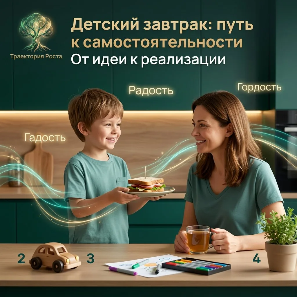 🟢⬆️ Разрешите ребёнку самому приготовить вам завтрак. Даже если получится странно