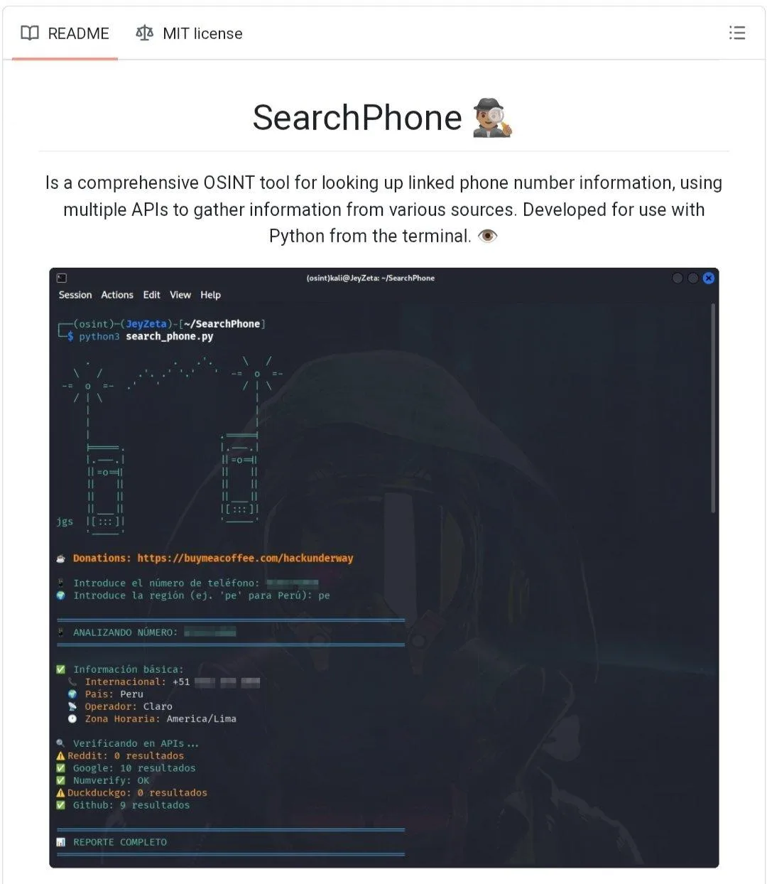 ⚡️ SearchPhone - open-source утилита на Python, которая автоматизирует сбор данных по телефонным ном