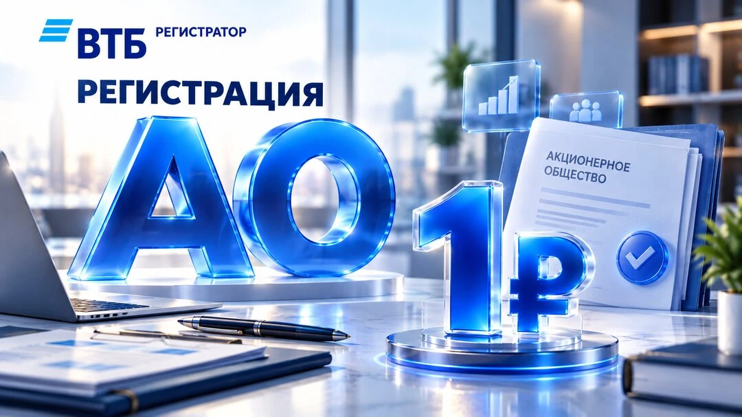 Создать АО всего за 1₽ в ВТБ Регистратор.