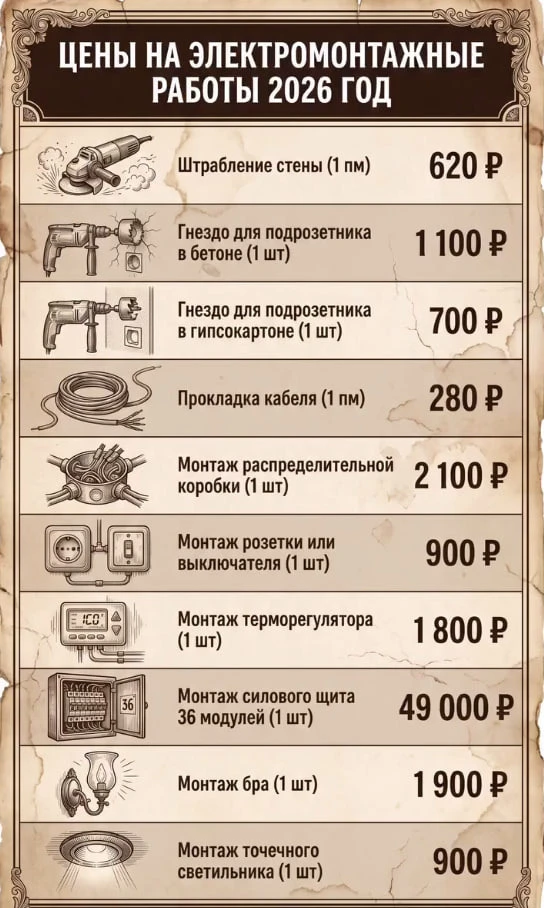 Примерные цены на электромонтажные работы в 2026 году

Мастер Профи