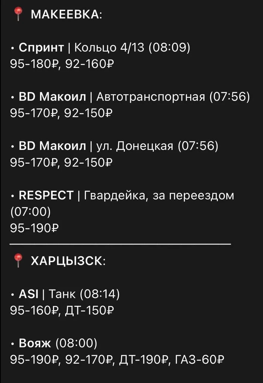 Информация по наличию топлива в ДНР