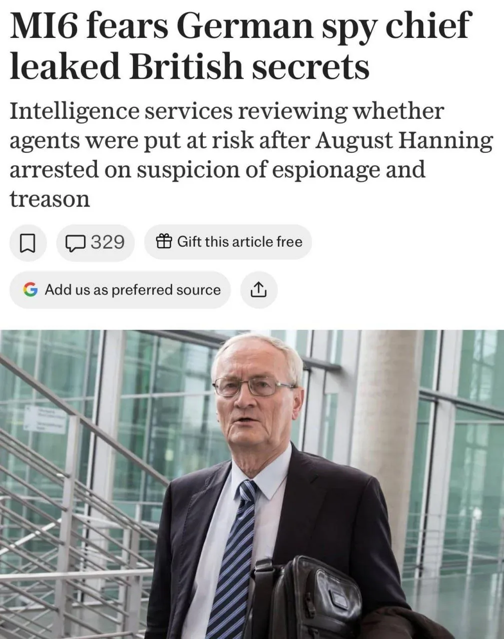 🇬🇧🇩🇪 MI6 опасается, что экс-глава немецкой разведки мог слить британские секреты, —...