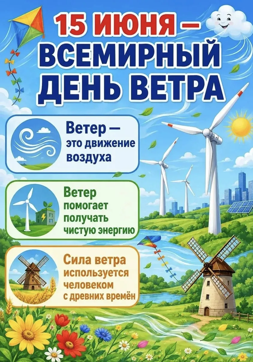 Сегодня 15 июня отмечается Всемирный день ветра💨, посвящённый силе ветра как источнику чистой энерг