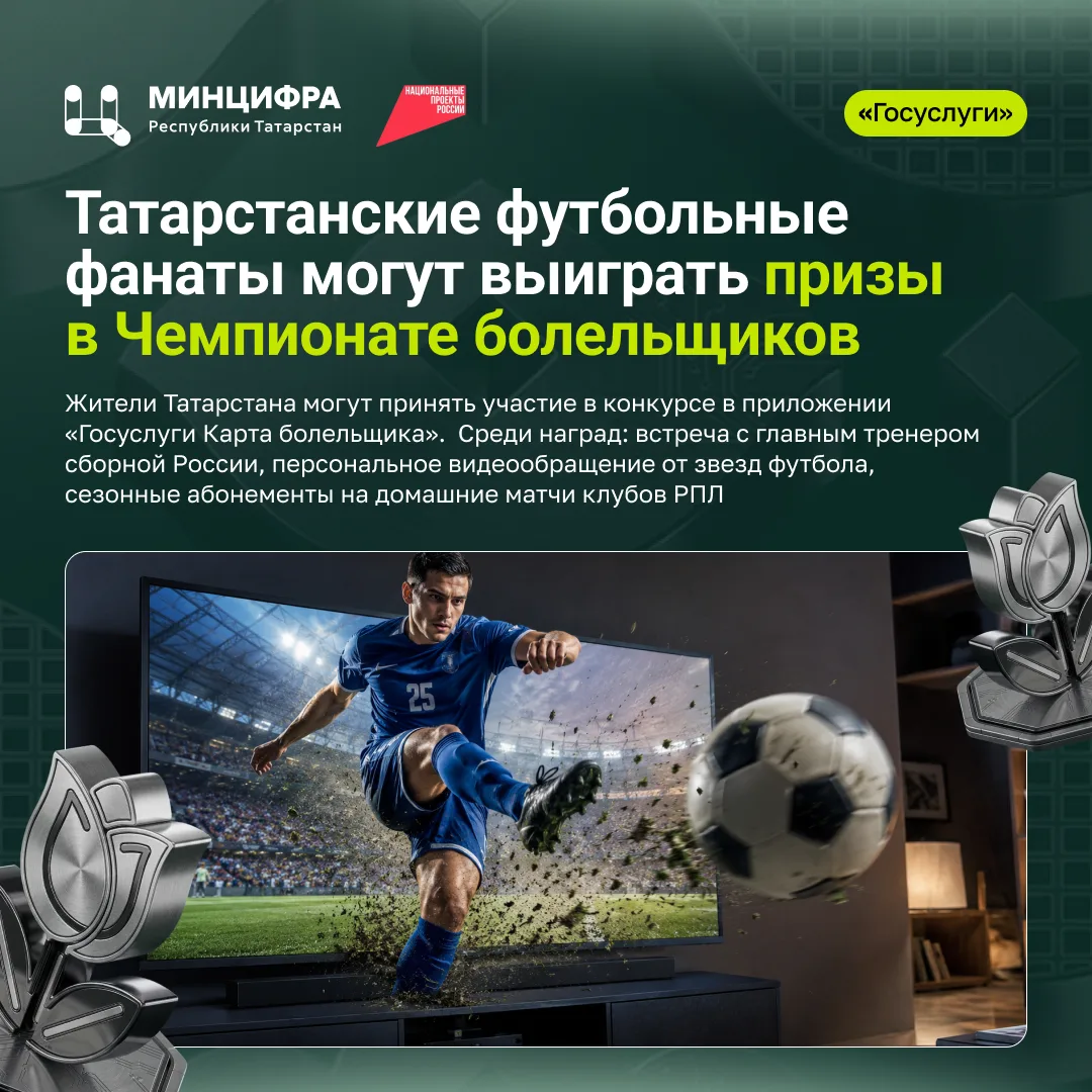 Татарстанские футбольные фанаты могут выиграть призы в Чемпионате болельщиков

В приложении «Госуслу