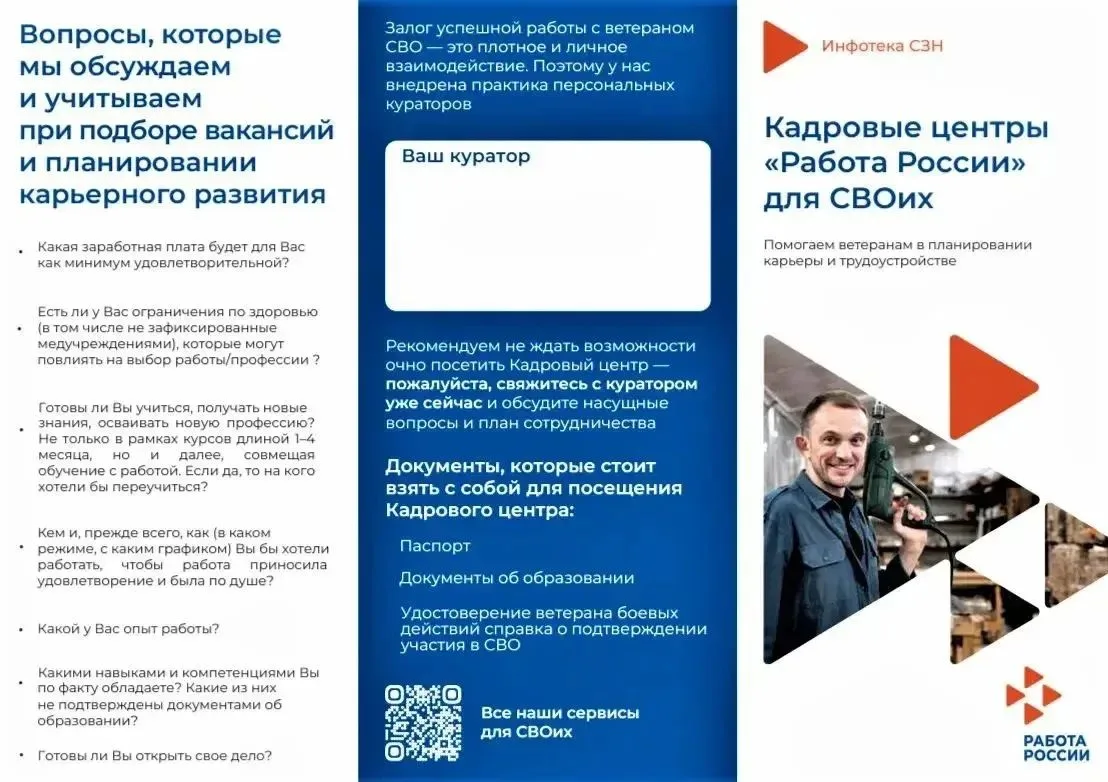📃Минтруд России разработал специальные маршрутные листы – «Кадровые центры «Работа России» для СВОи