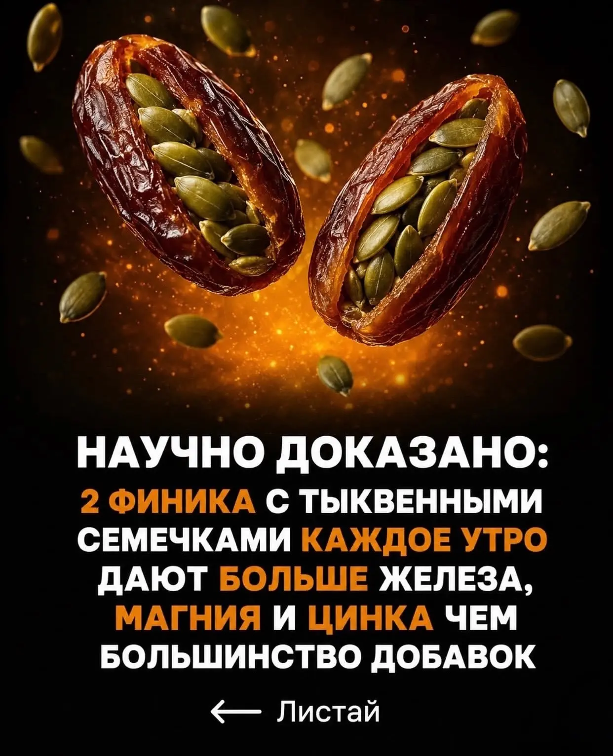 Финики + тыквенные семечки — простой перекус богатый важными нутриентами.