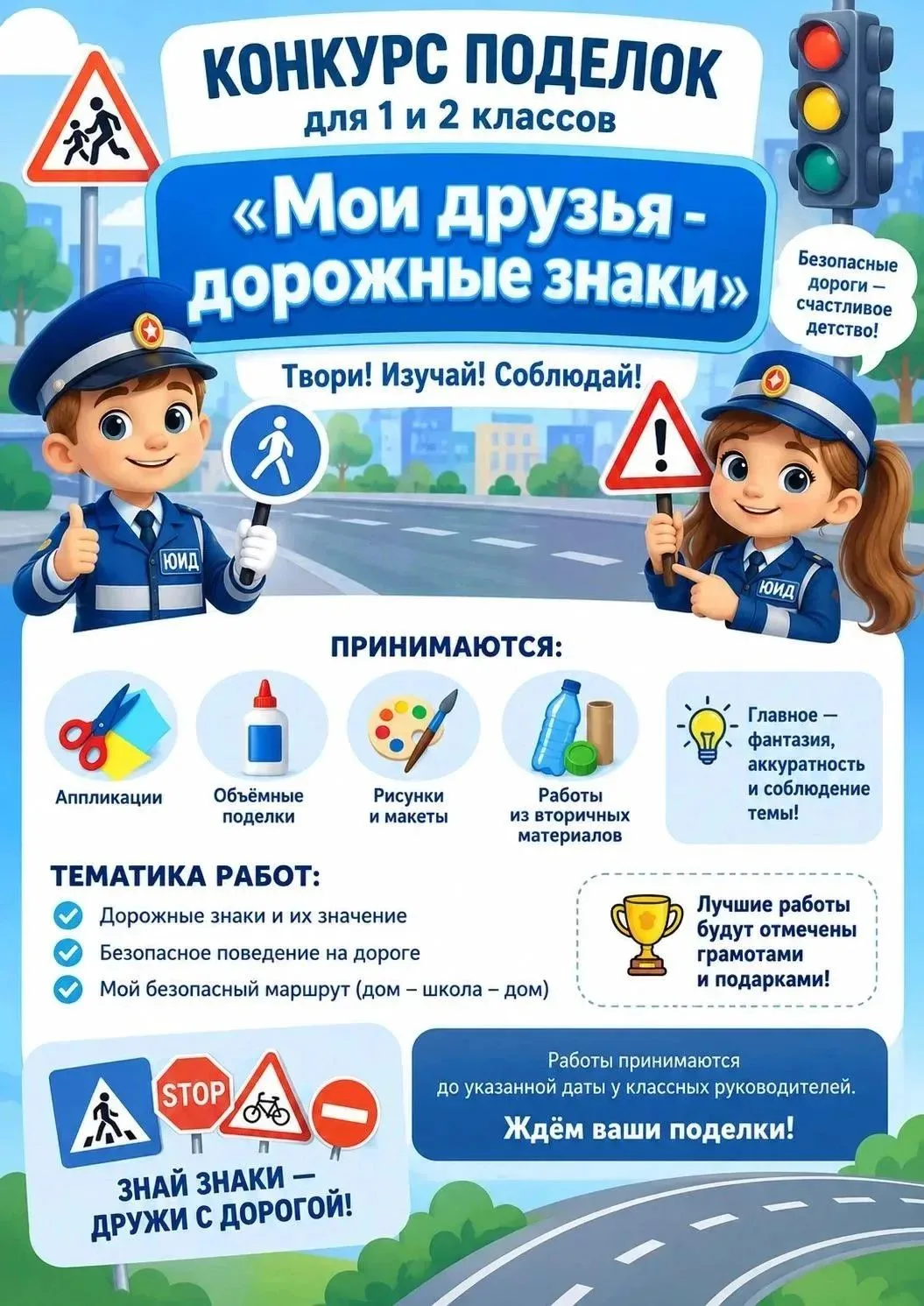 🚘 Приглашаем к участию в Конкурсе поделок "Мои друзья - дорожные знаки" обучающихся 1 ...