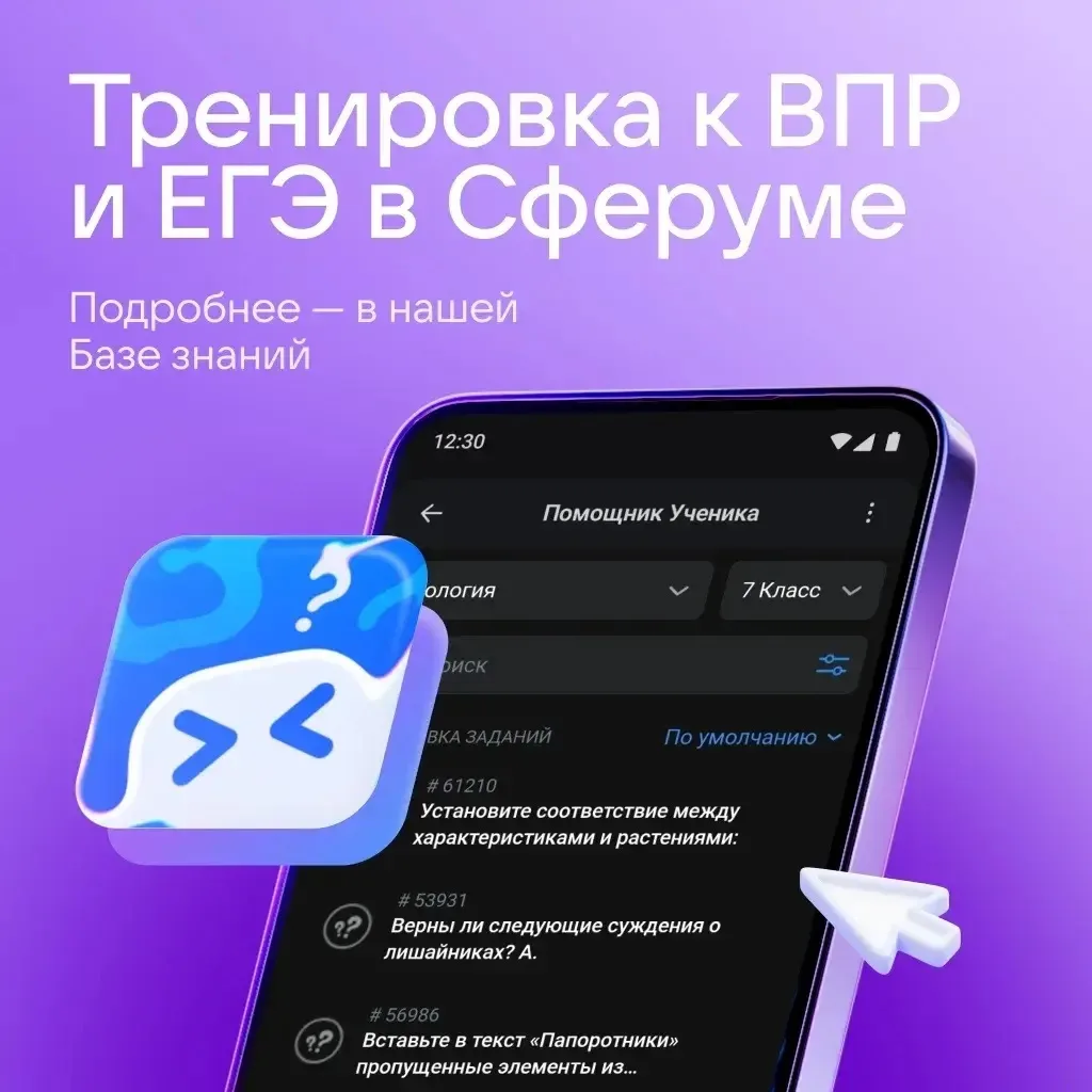 В Сферуме появился «Помощник ученика» — тренажёр для подготовки к ВПР, ОГЭ и ЕГЭ по осн...