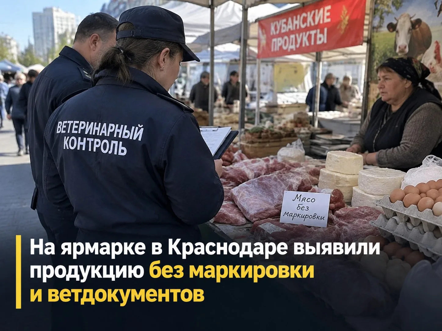 🚫 На ярмарке в Краснодаре выявили продукцию без маркировки и ветдокументов
