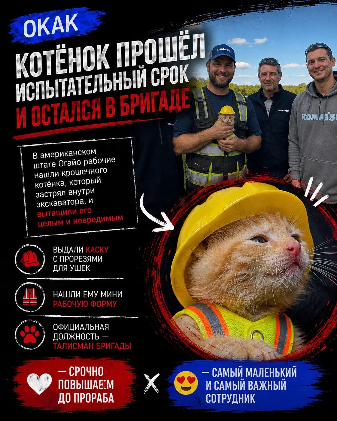 🚜😻 КОТЁНОК ПРОШЁЛ ИСПЫТАТЕЛЬНЫЙ СРОК И ОСТАЛСЯ В БРИГАДЕ!