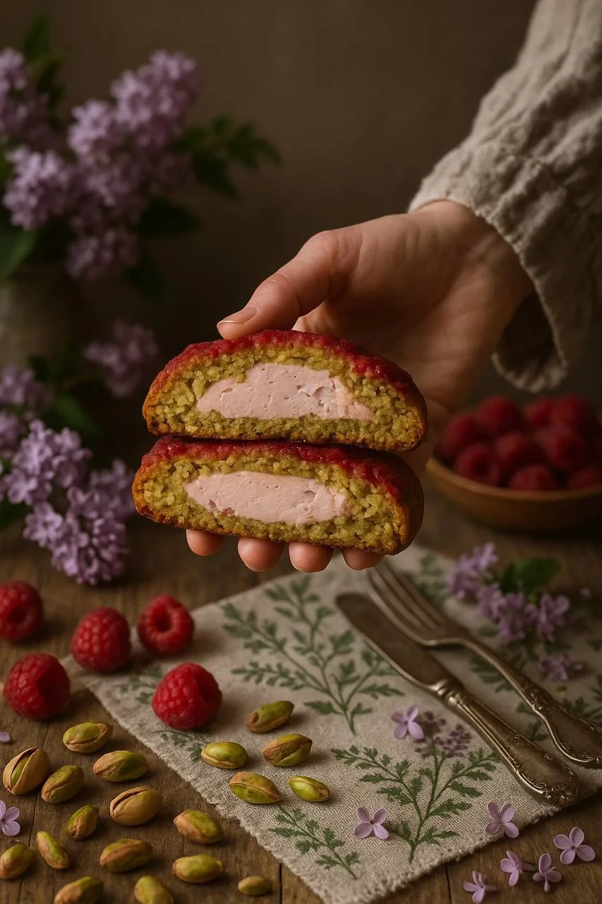 Фисташковый кукис с малиновым кремчизом
