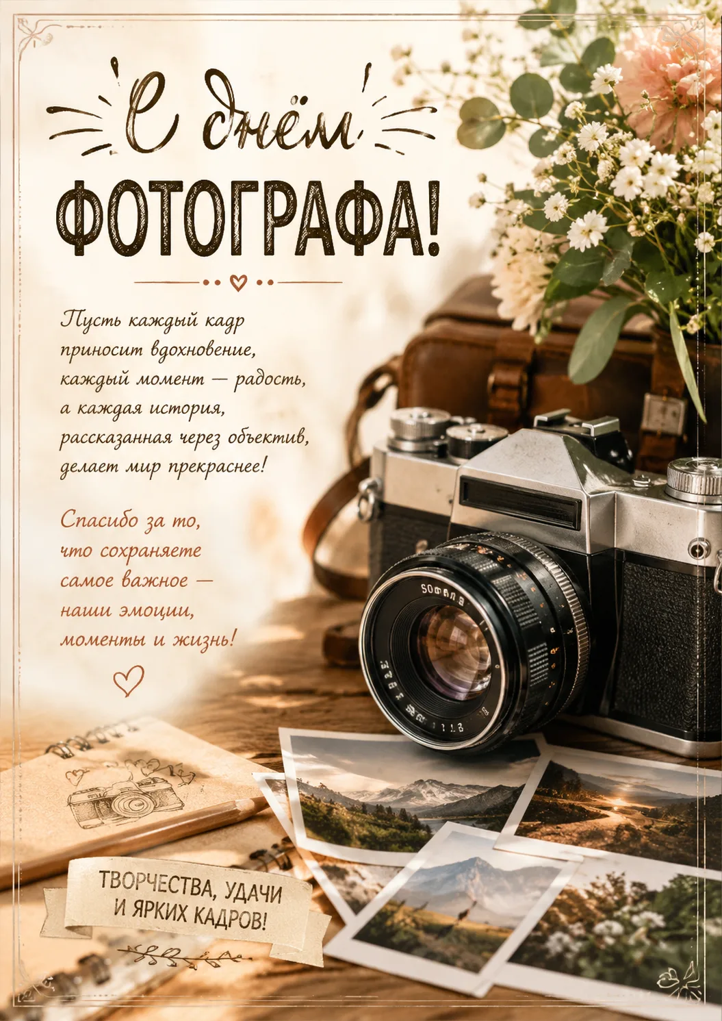 Дорогие фотографы, профессионалы и любители!

Поздравляем вас с праздником людей, которые умеют оста