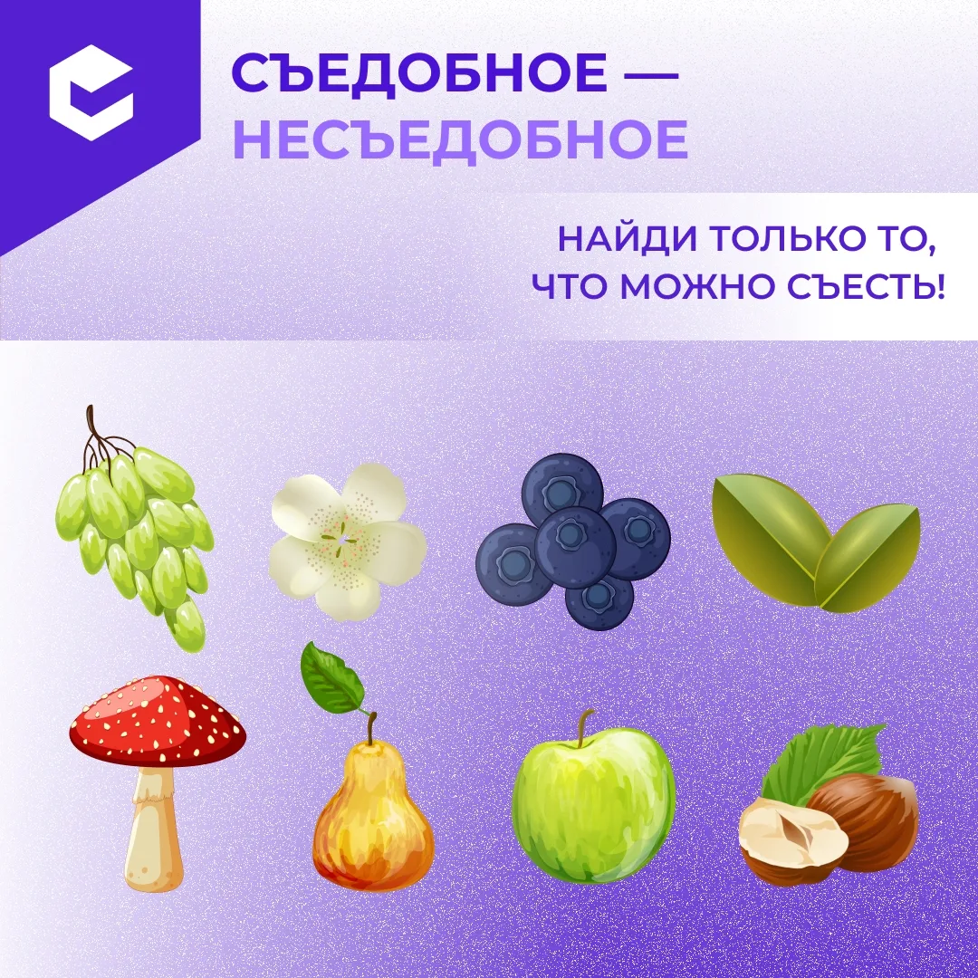 Найди и покажи пальчиком только то, что можно съесть!