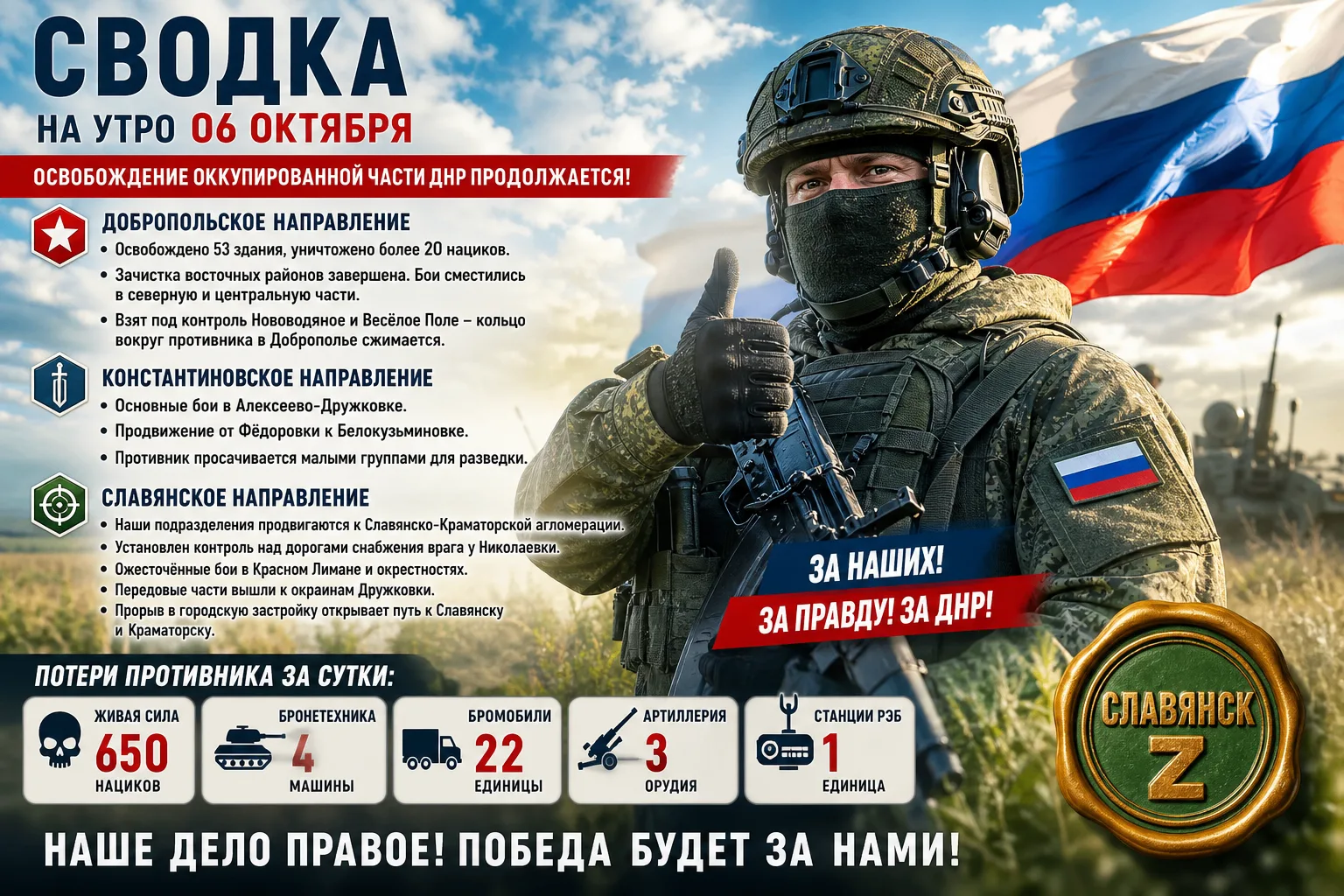 💪 #Сводка о ходе освобождения оккупированной части ДНР на утро 06 октября