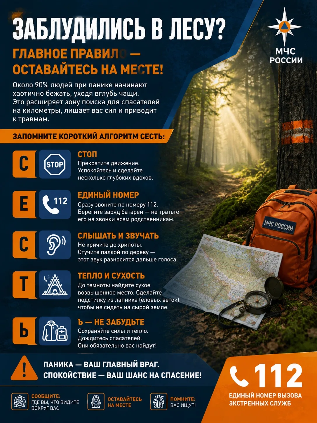🚨 Заблудились в лесу? Главное правило — оставайтесь на месте!