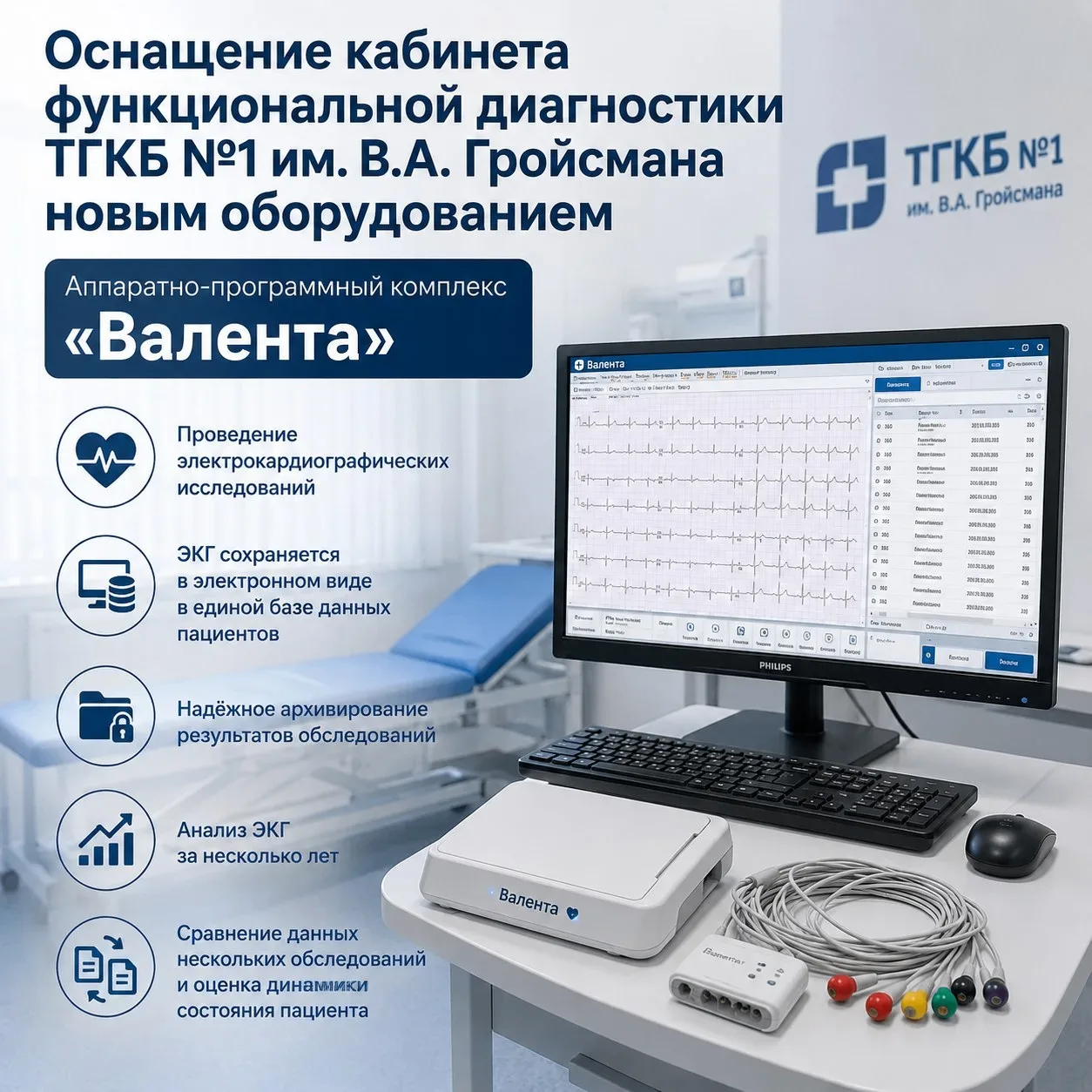 Оснащение кабинета функциональной диагностики ТГКБ №1 им. В.А. Гройсмана новым оборудованием
Для про