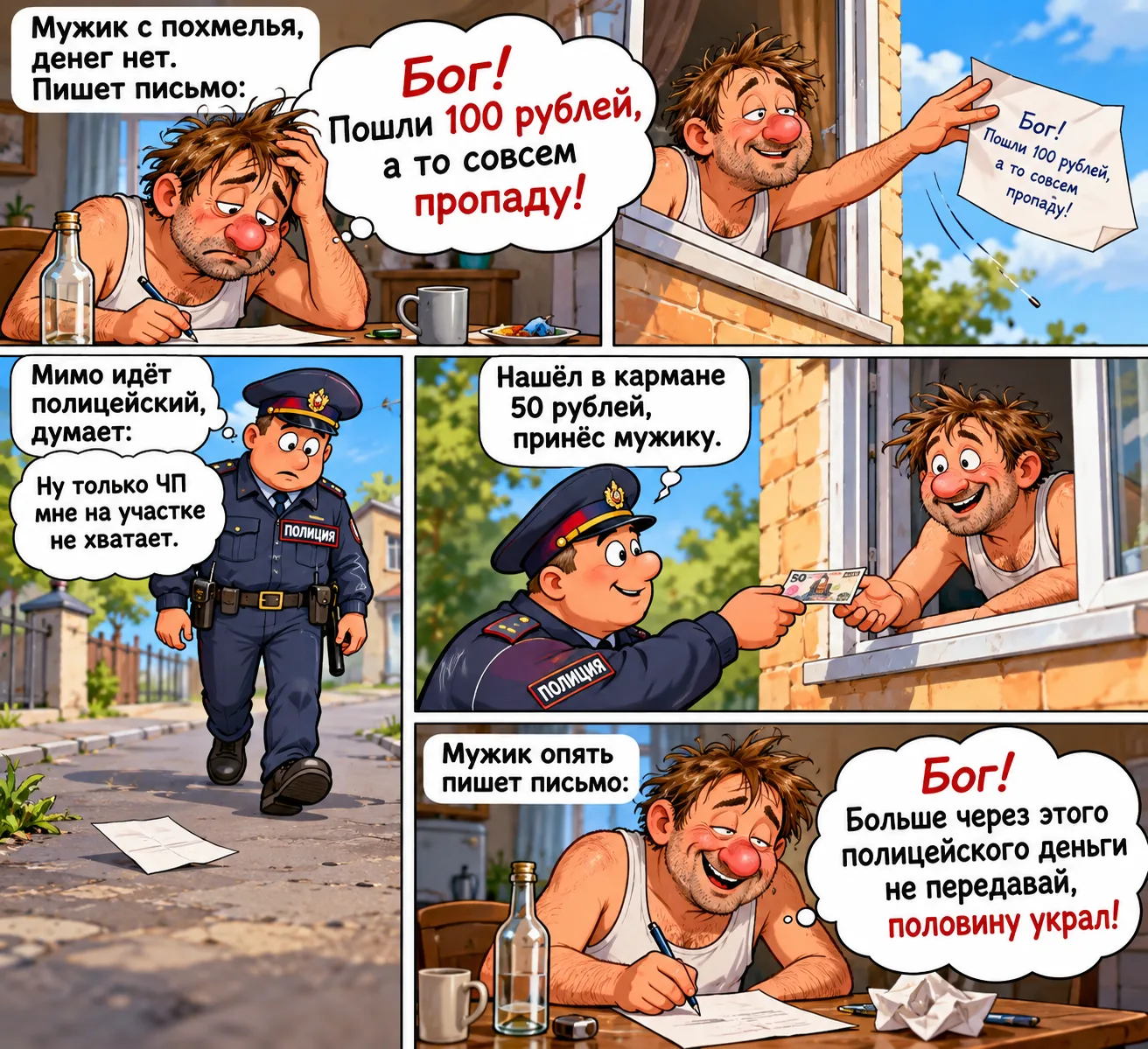 Мужик с похмелья, денег нет.