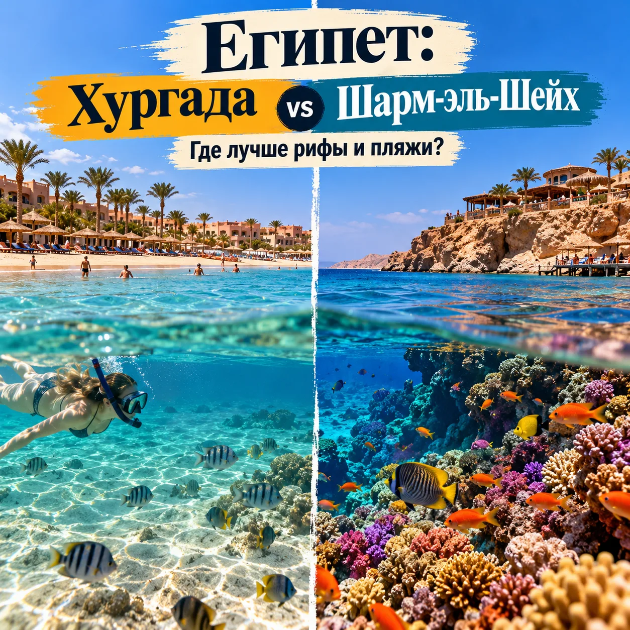 Египет: Хургада vs Шарм-эль-Шейх — где лучше рифы и пляжи?