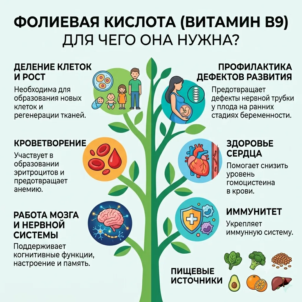 Витамин B9 (фолиевая кислота, фолат): почему он жизненно важен для здоровья, энергии и работы мозга 