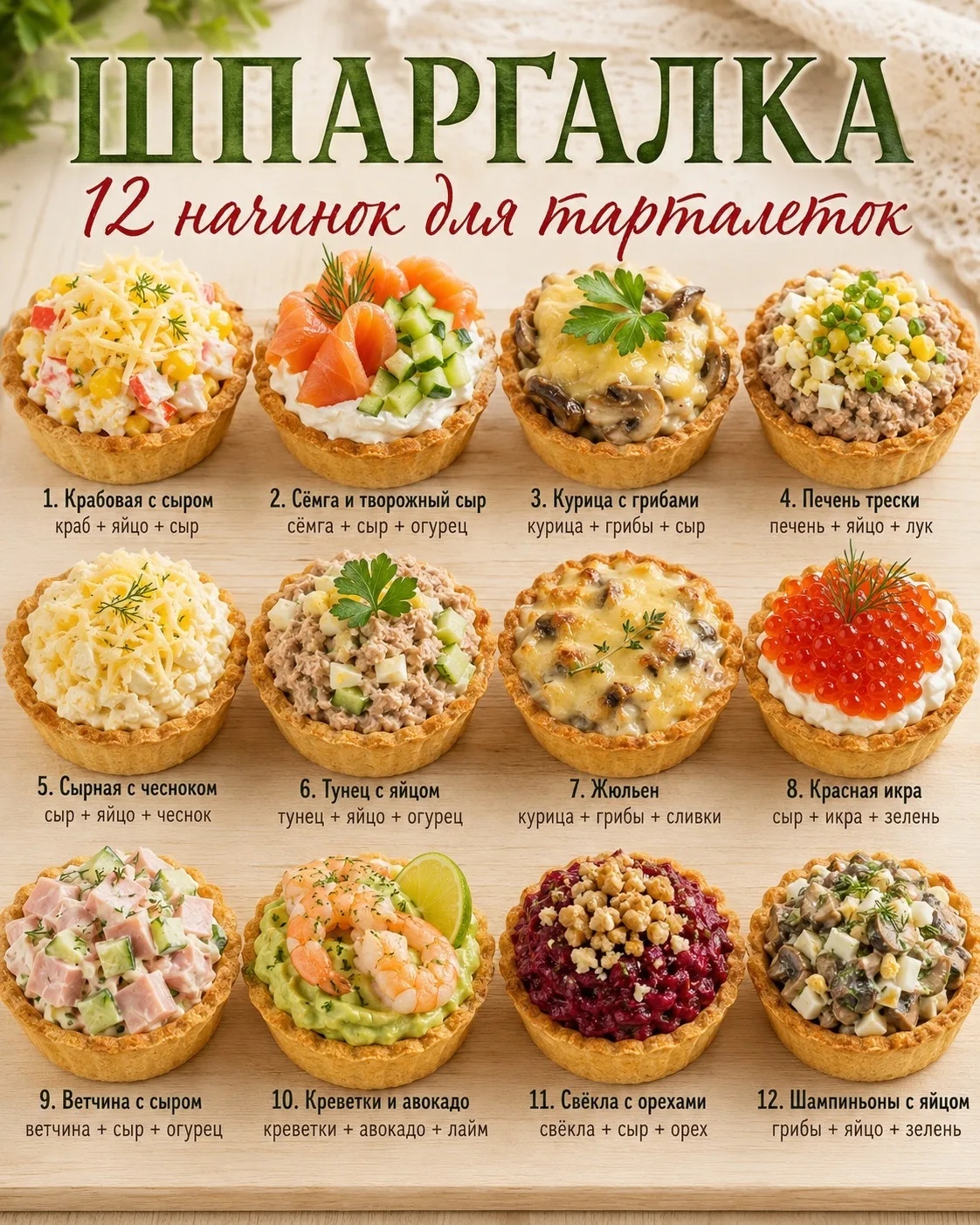 12 начинок для тарталеток, которые выручат и на праздник, и на семейный стол