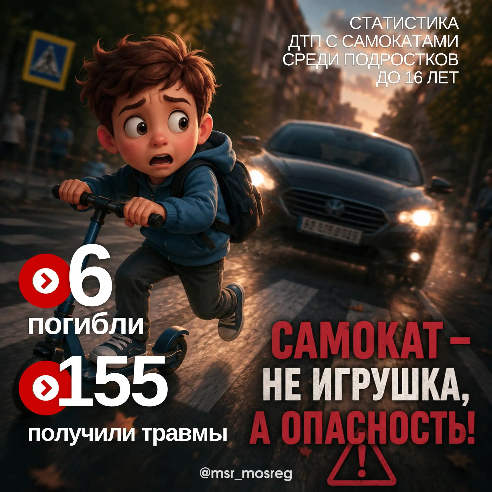 1️⃣0️⃣ из 1️⃣2️⃣ аварий в Подмосковье произошли по вине детей на электросамокатах. Роди...