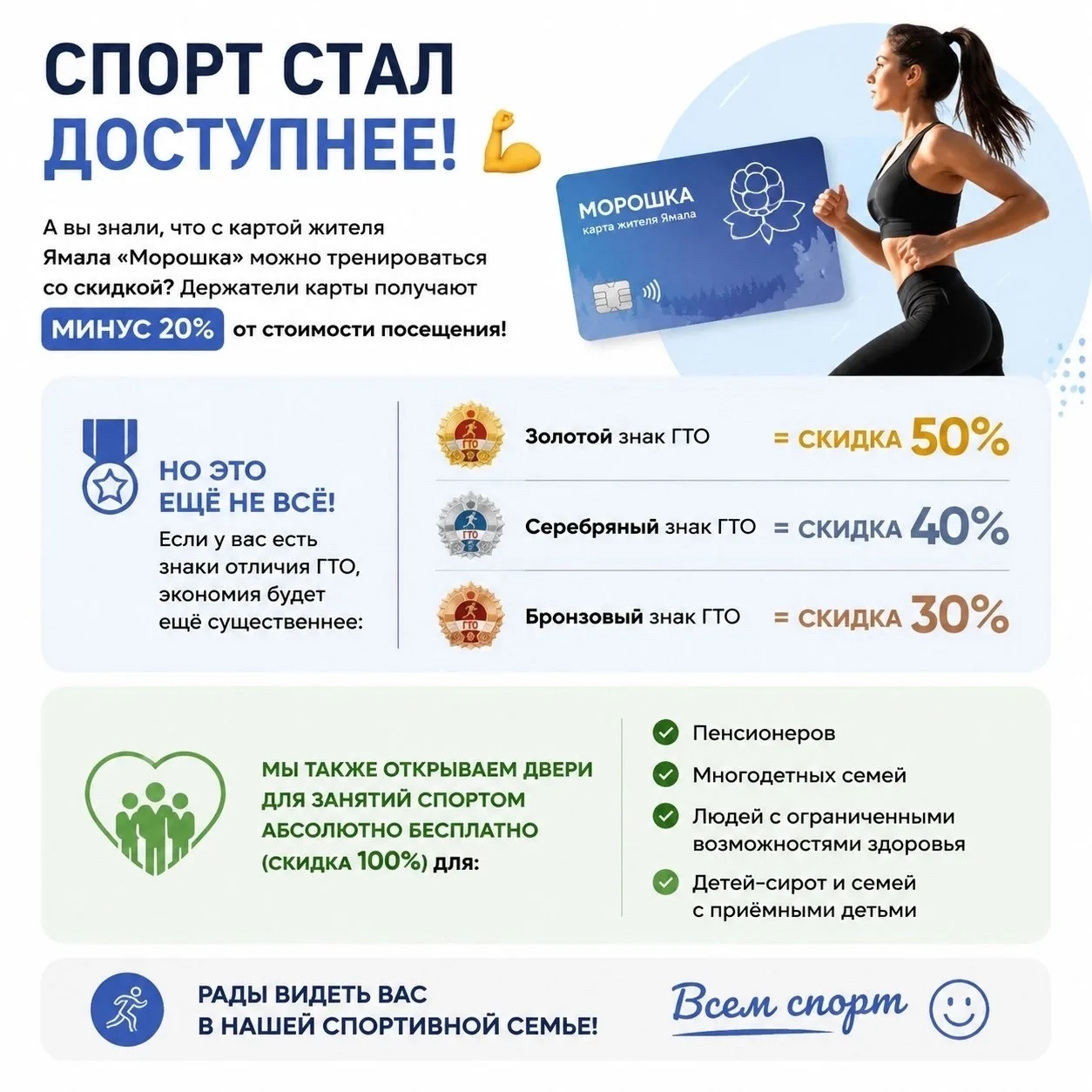 Информация об актуальных скидках на услуги фитнеса и тренажёрного зала представлена в карточке.👆