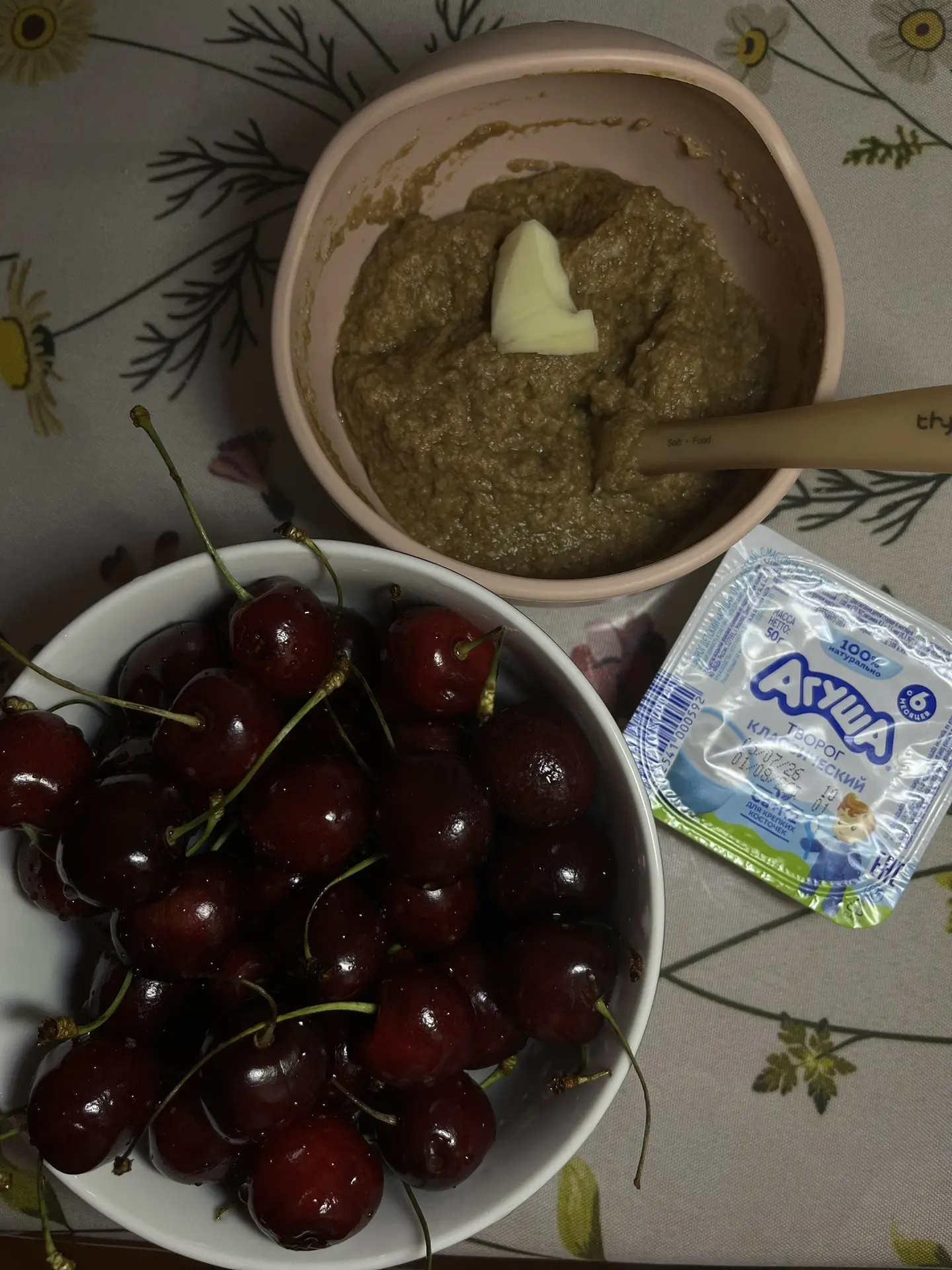 Пока за окном надвигается что-то серьёзное ⛈️, у нас на полдник — овсяная каша с черносливом и сливо