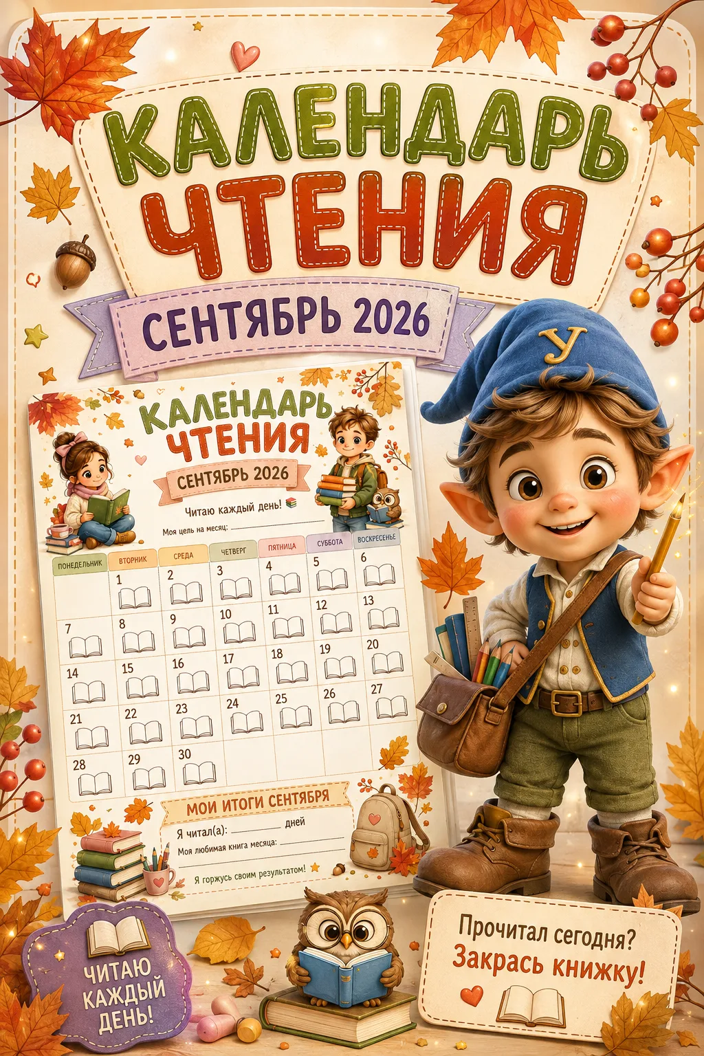 📚 Календарь чтения на сентябрь от Умнёнка!🍂