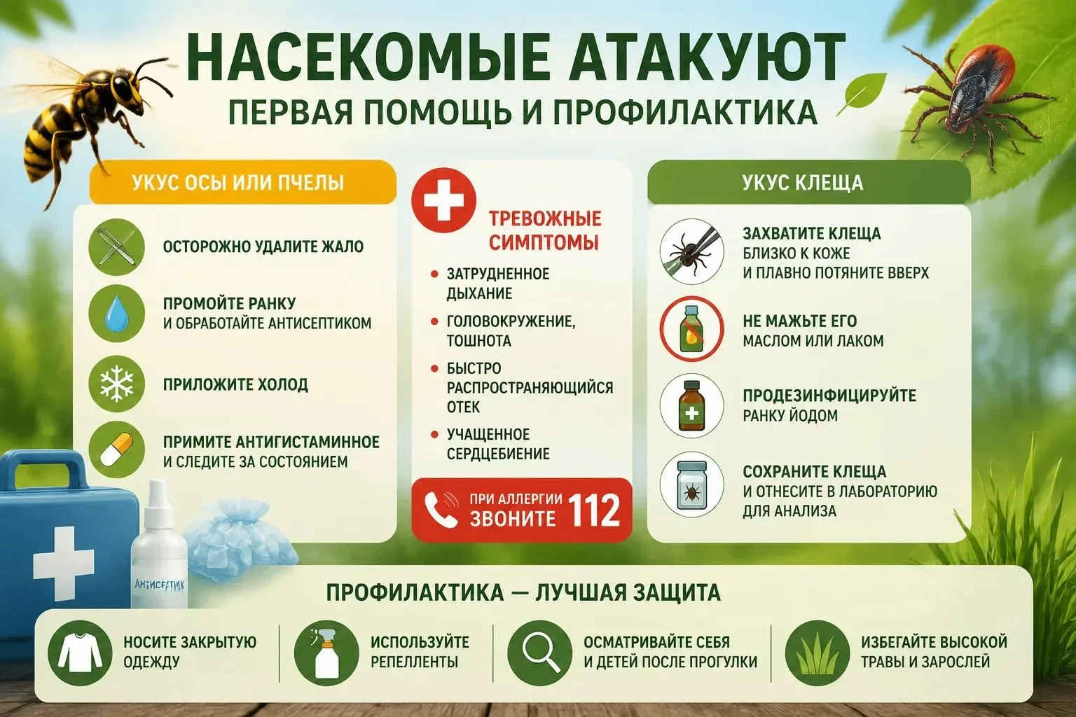 🍂 Осенью насекомые тоже активны: как защитить себя и что делать при укусе