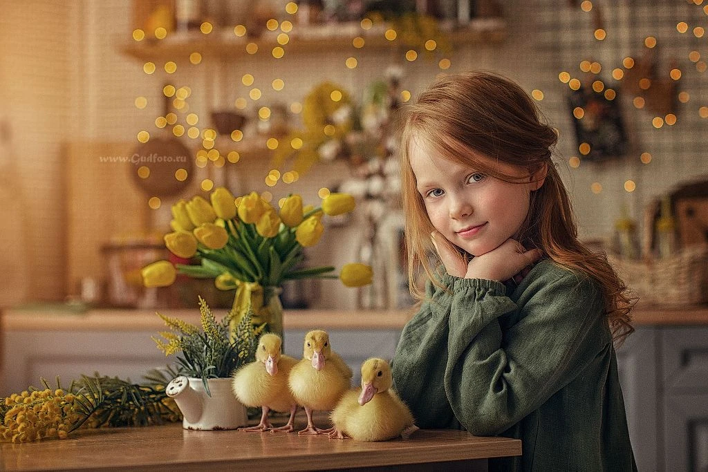 Фотосессии с утятами и крольчатами.