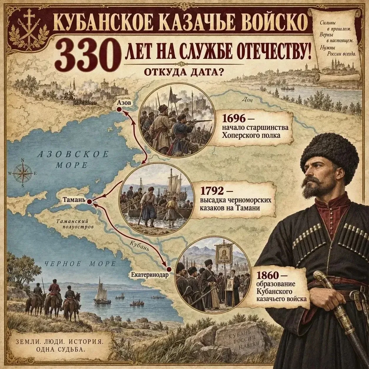 В этом году Кубанское казачье войско отмечает 330‑летие — отсчёт ведут от 1696 года
