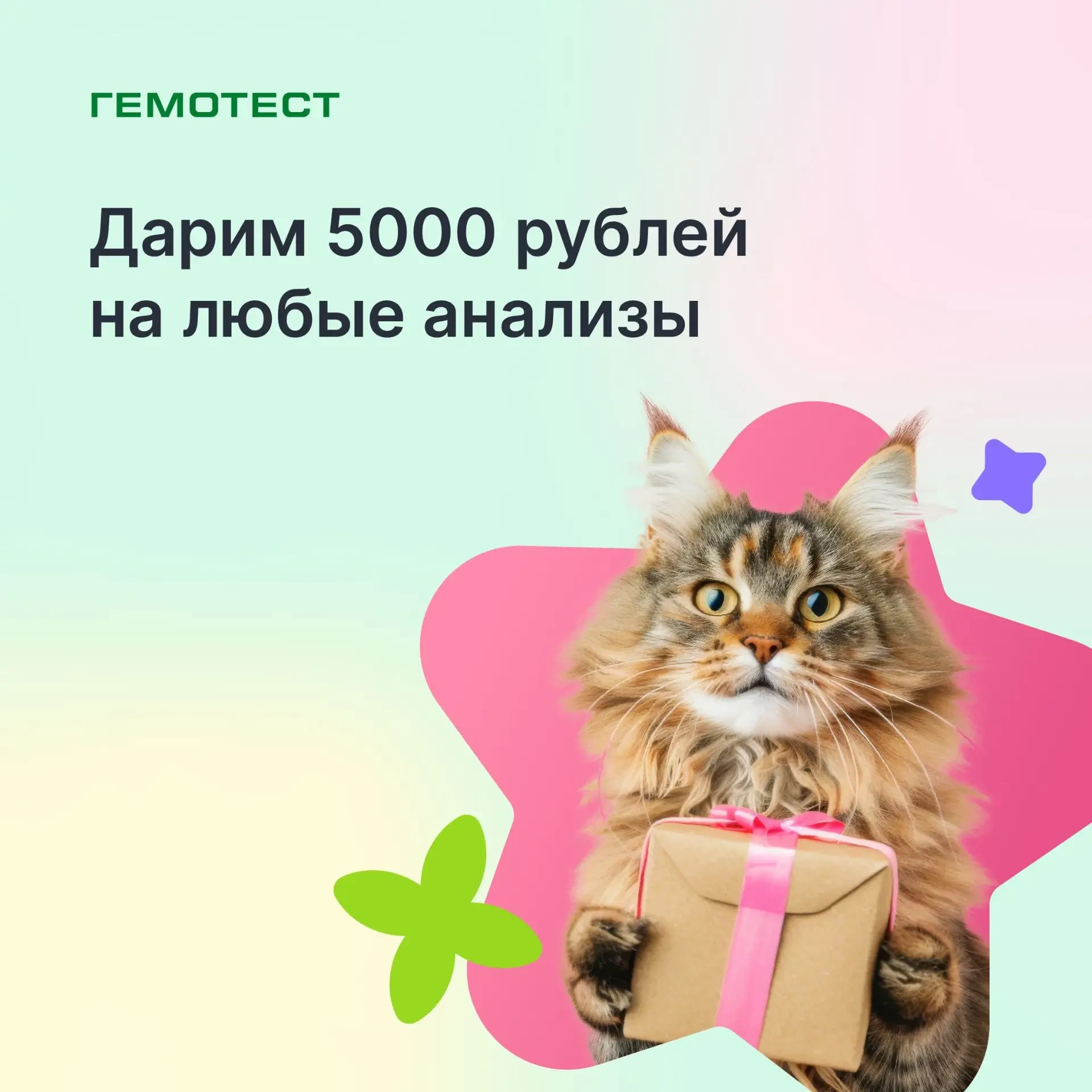🎁 Дарим 5000 рублей на любые анализы