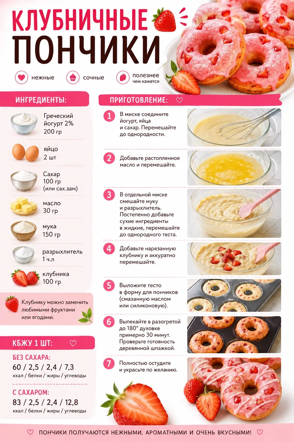 🍓 КЛУБНИЧНЫЕ ПОНЧИКИ

 нежные, ароматные и очень простые в приготовлении!
Если хочется домашнего де