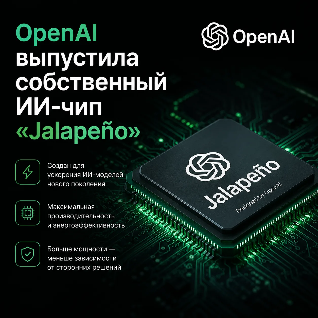 🌶️ OpenAI представила собственный ИИ-чип «Jalapeño». Конкурент Nvidia Blackwell

24 июня OpenAI и B