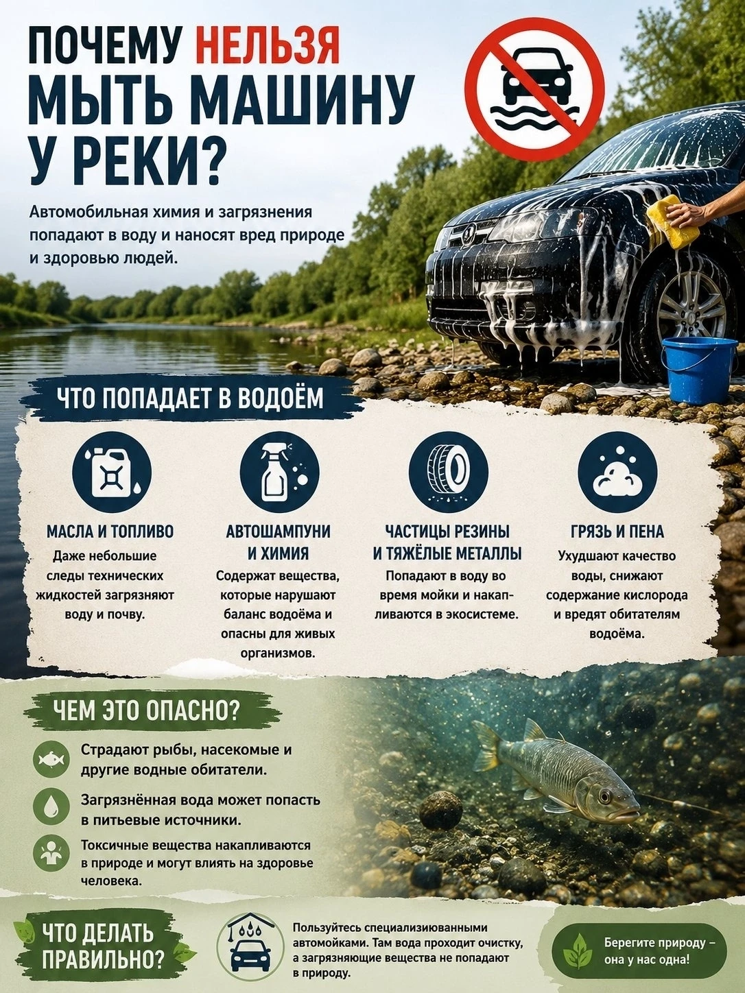 💧 Почему нельзя мыть машину у реки?
