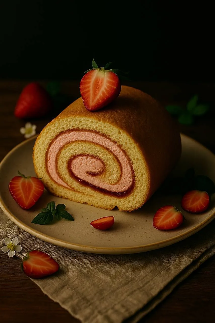 🍓 Зефирный рулет с японским бисквитом и клубничной начинкой