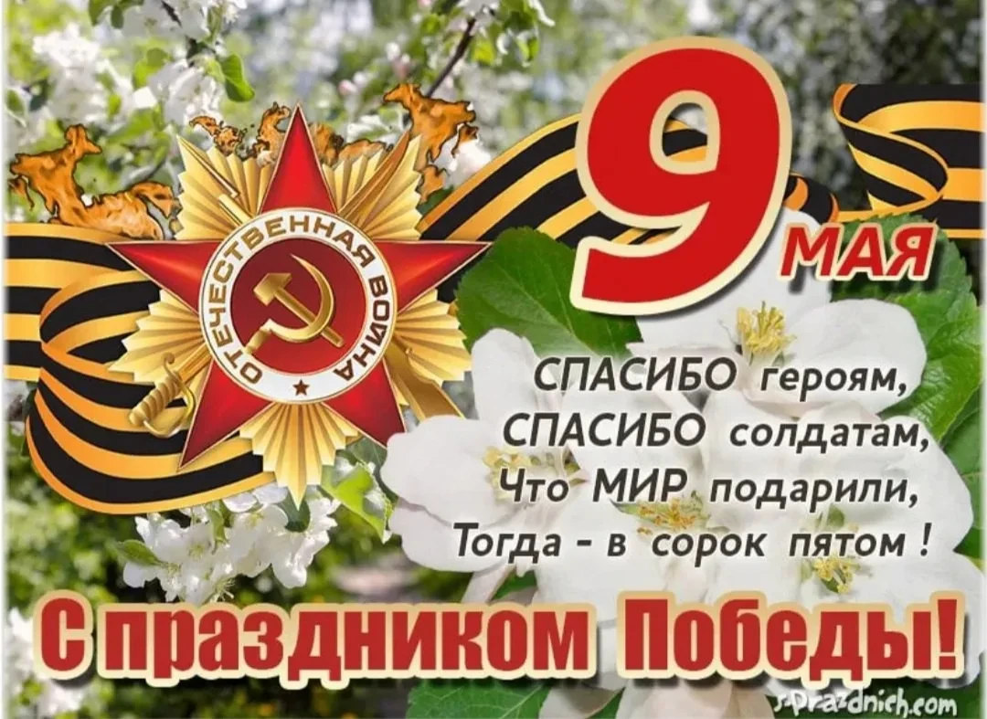 День Победы — праздник важный,
Светлый, радостный, святой.
В этот день Отчизна наша
Всем вернула мир